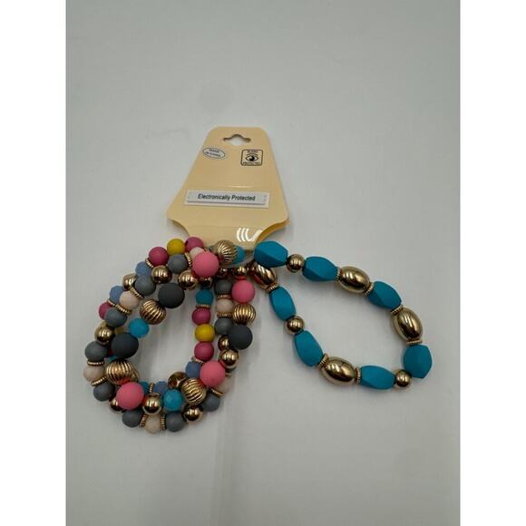 Sophia & Kate Stretch Bracelet 4‑Set · Multicolour Beads · Gold-Tone Accents - Picture 3 of 3